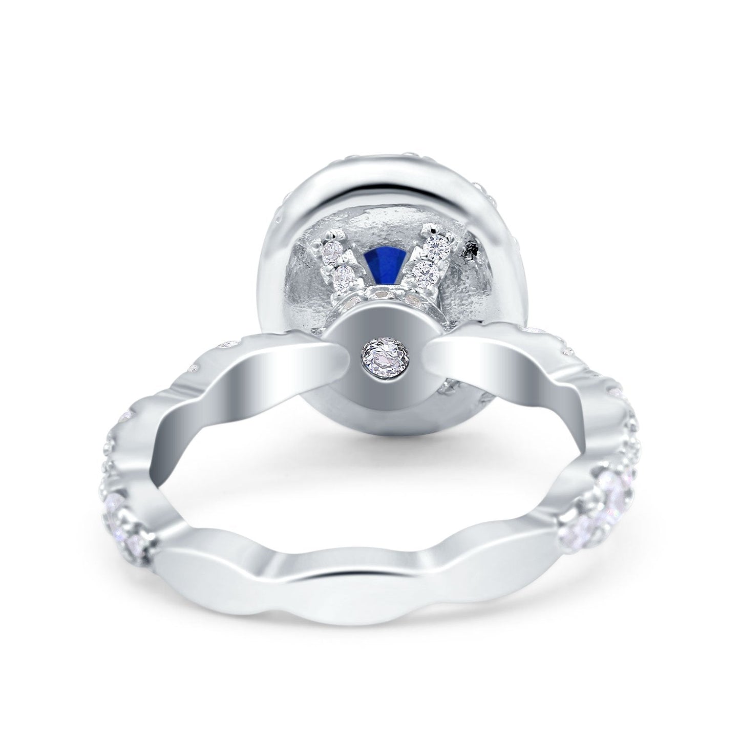 Oval Art Deco Halo Simulated Blue Sapphire CZ Wedding Ring