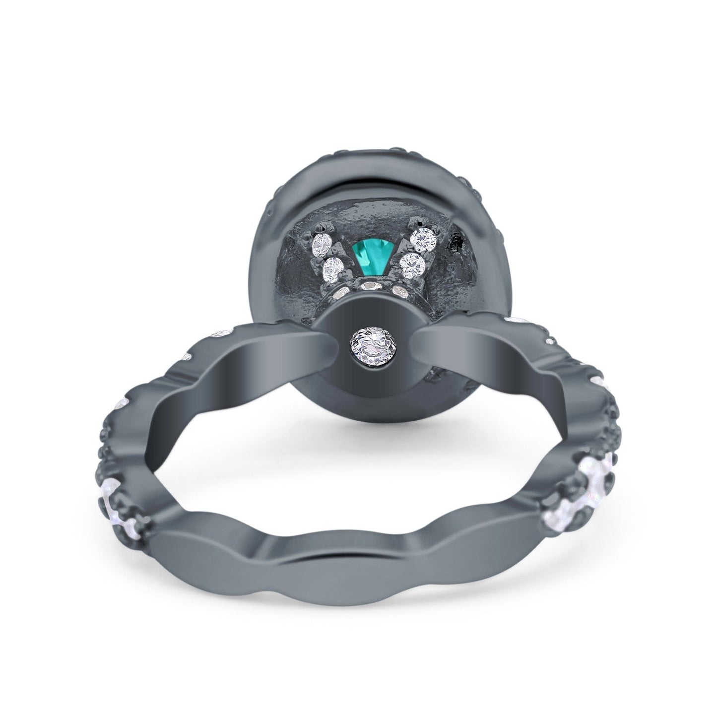 Oval Halo Black Tone, Simulated Paraiba Tourmaline CZ Bridal Ring