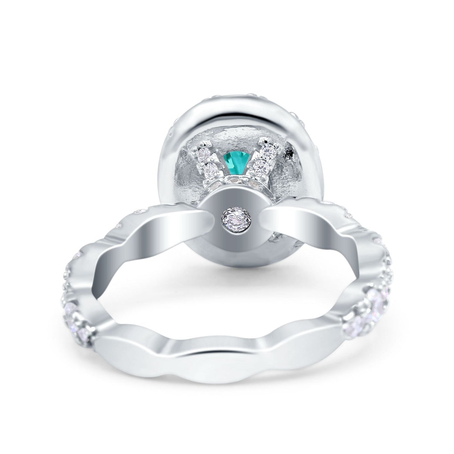 Oval Halo Simulated Paraiba Tourmaline CZ Bridal Ring