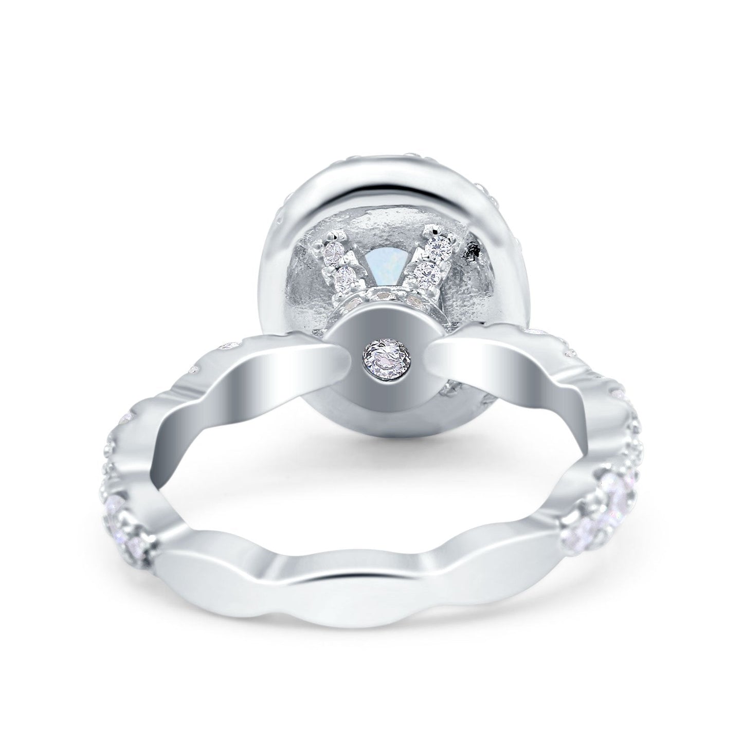 Oval Art Deco Halo Lab Created White Opal Bridal Ring