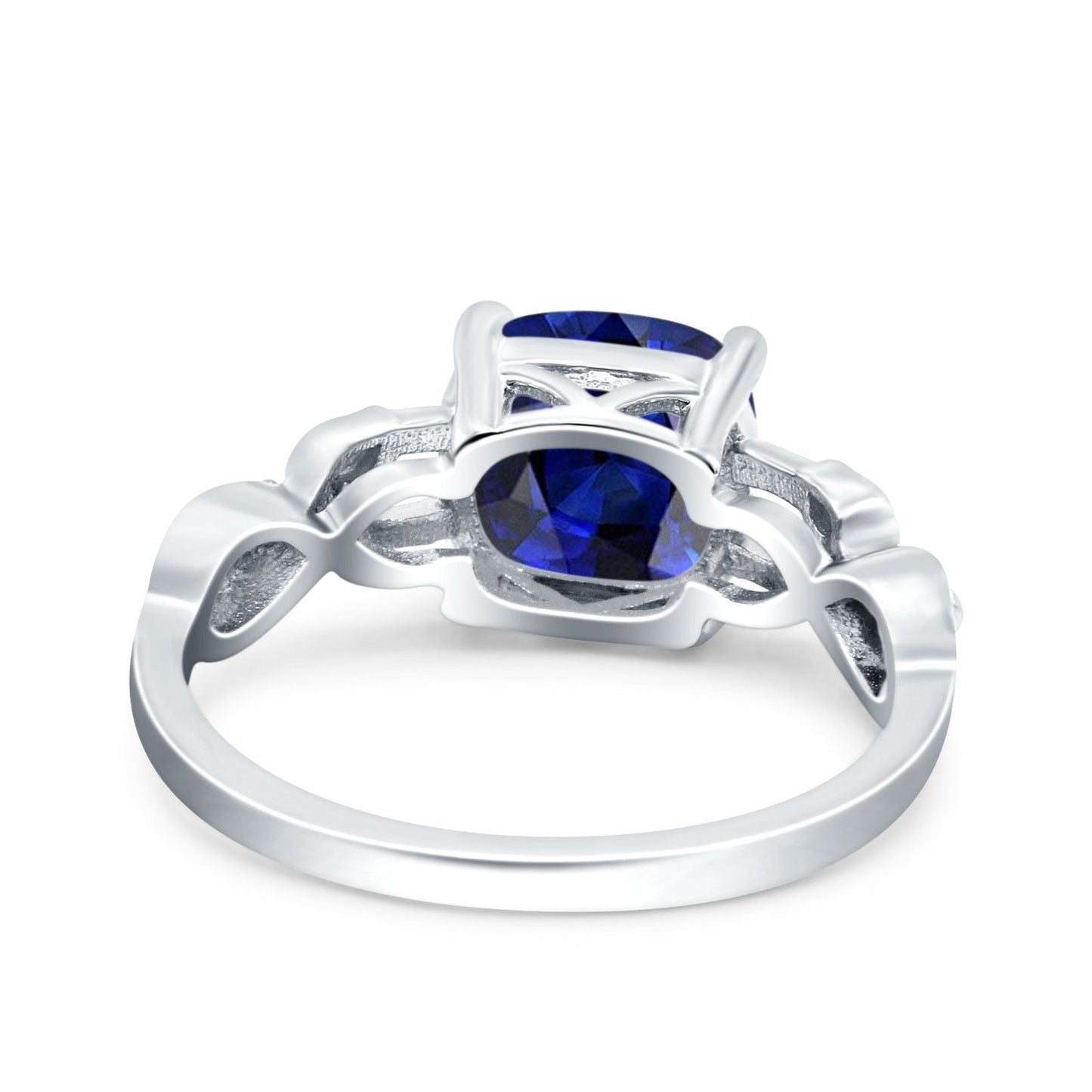 Art Deco Cushion Cut Wedding Ring Simulated Blue Sapphire CZ