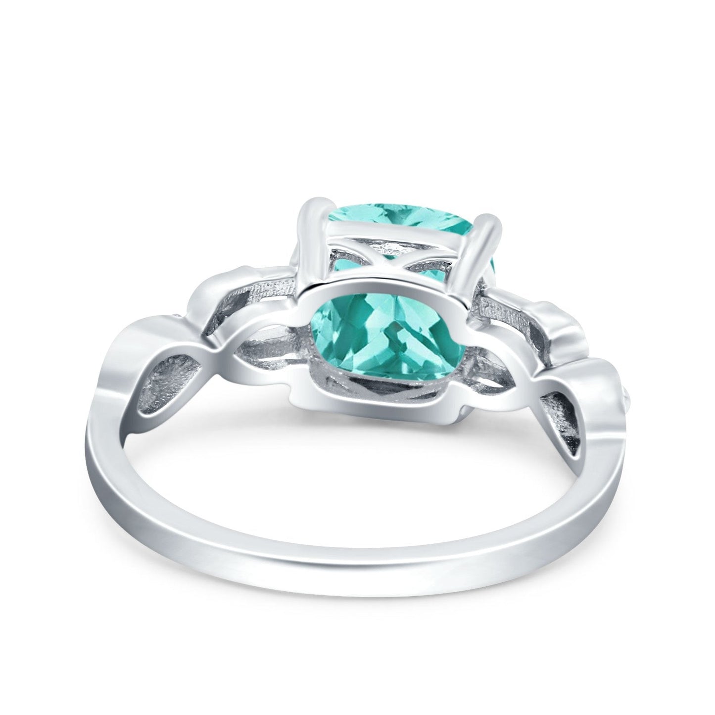 Art Deco Cushion Cut Wedding Ring Simulated Paraiba Tourmaline CZ