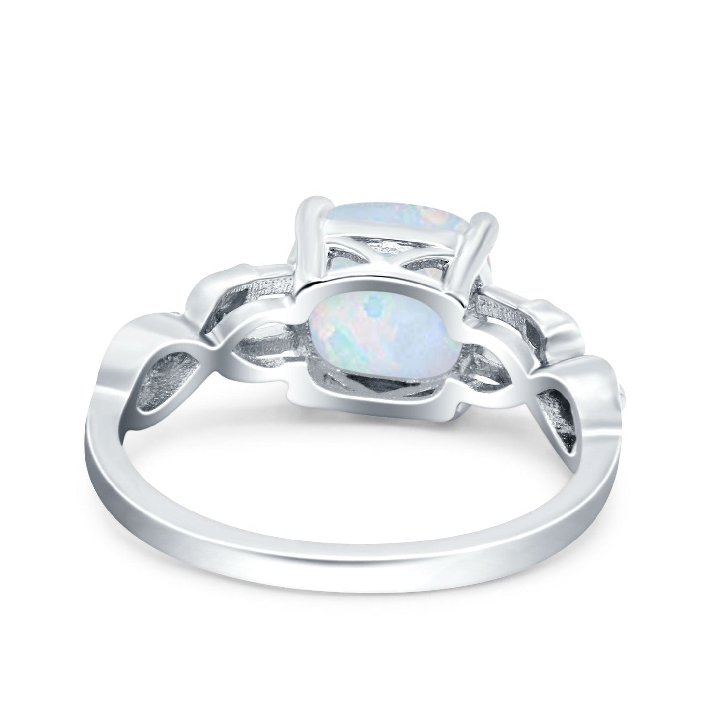 Art Deco Cushion Cut Wedding Ring Lab Created White Opal