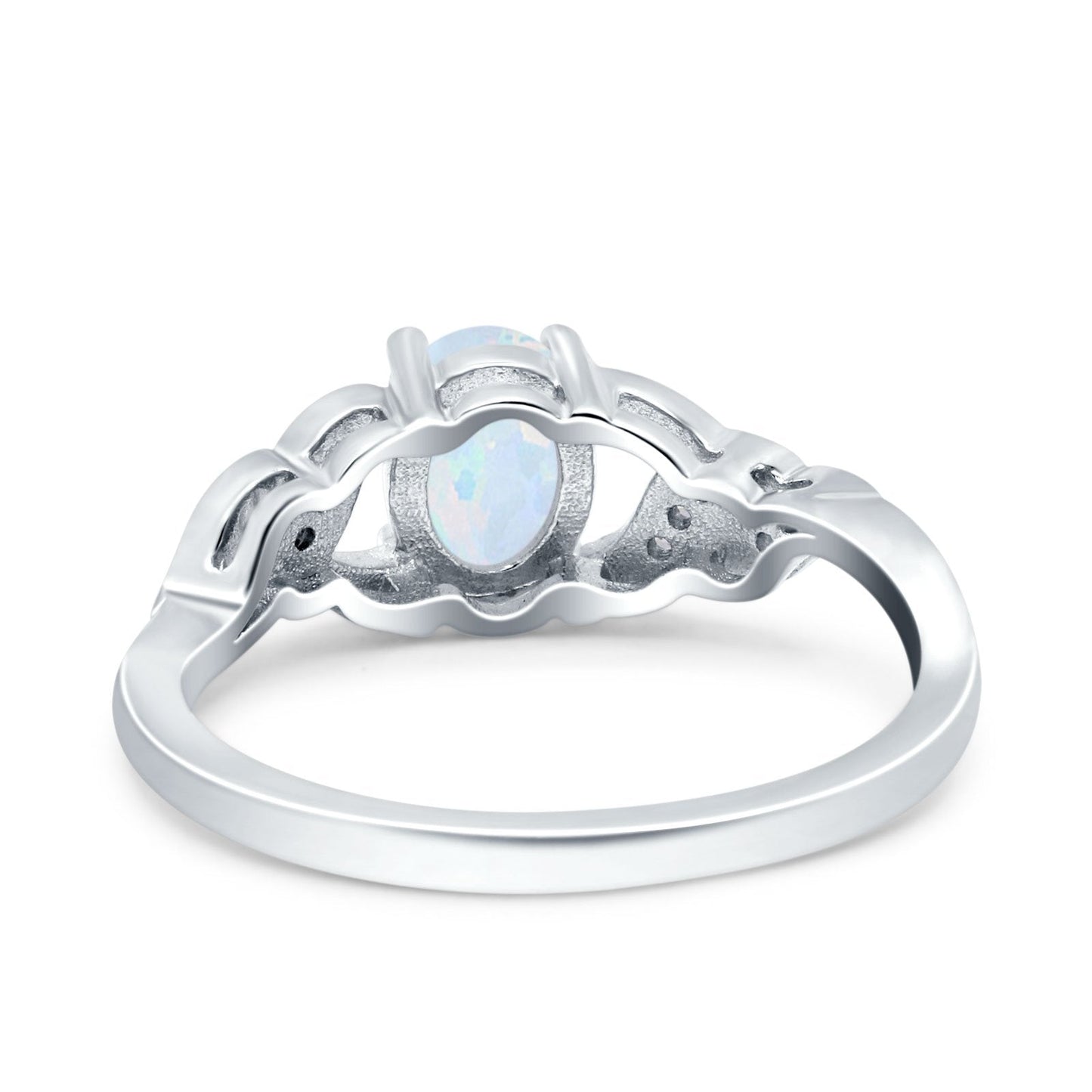 Oval Art Deco Engagement Bridal Ring Lab Created White Opal