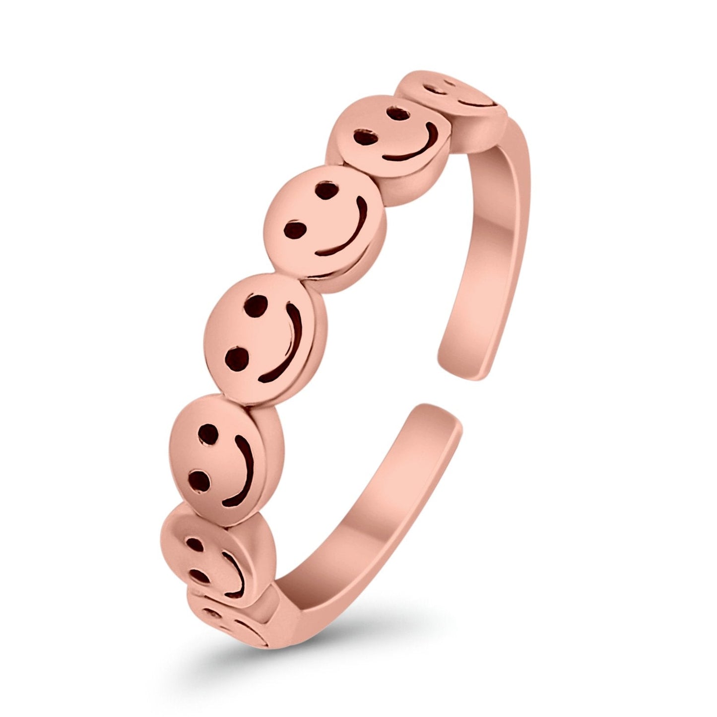 Smiley Face Toe Ring Rose Tone Adjustable Band (4mm)