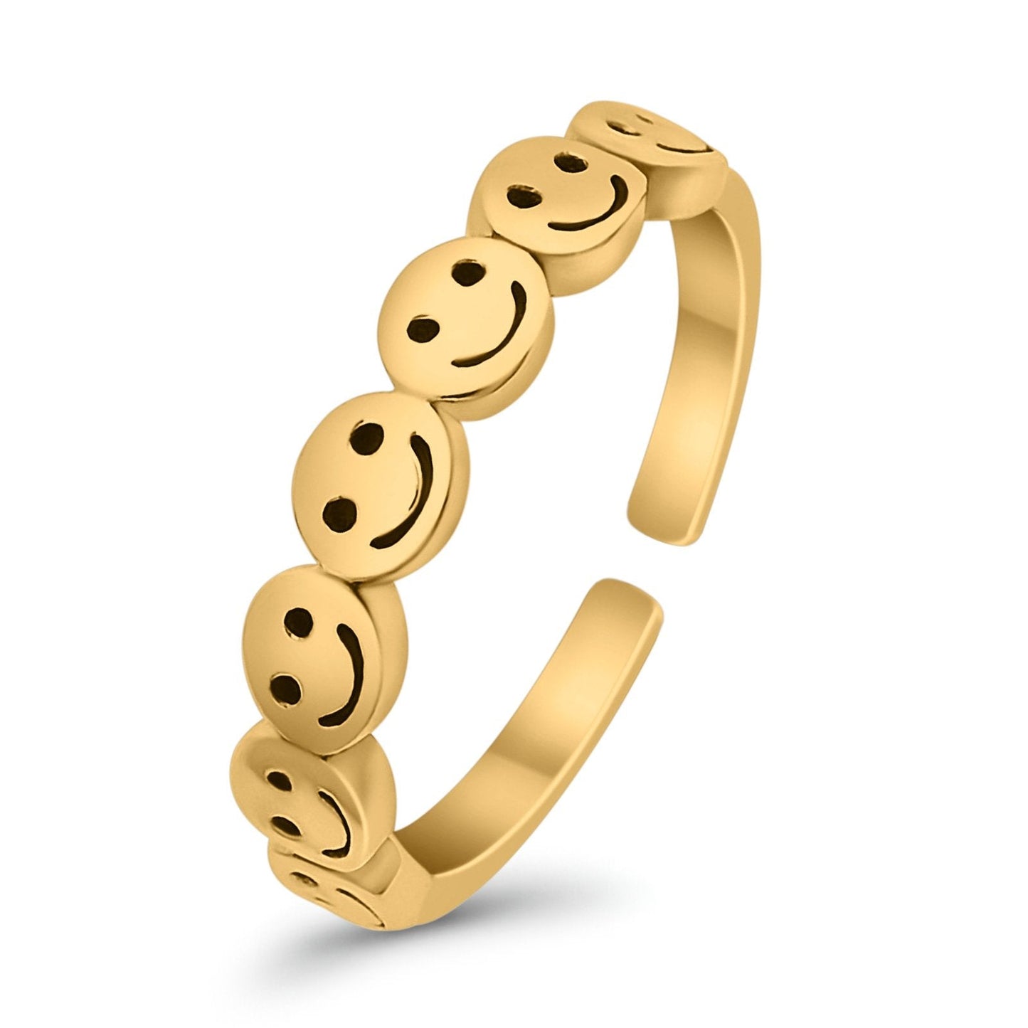 Smiley Face Toe Ring Yellow Tone Adjustable Band (4mm)