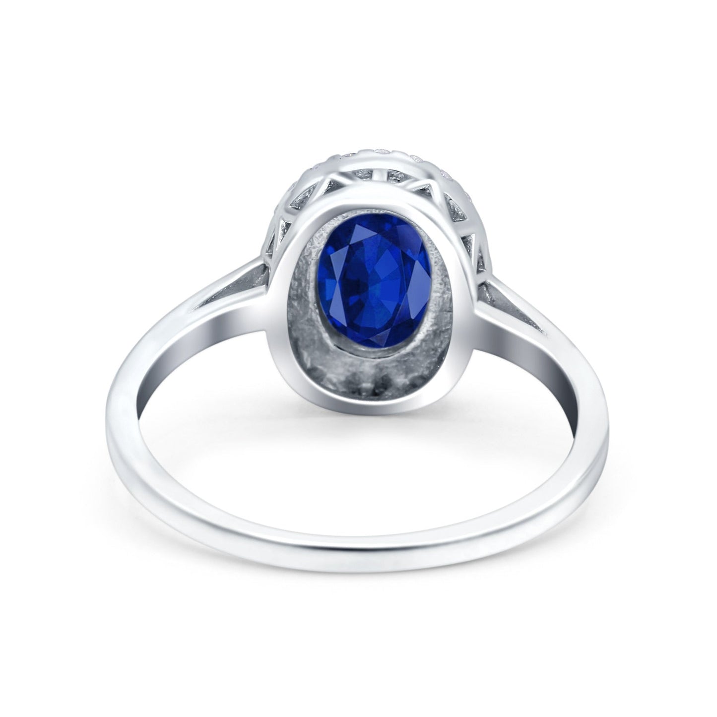 Halo Art Deco Oval Wedding Bridal Ring Simulated Blue Sapphire CZ