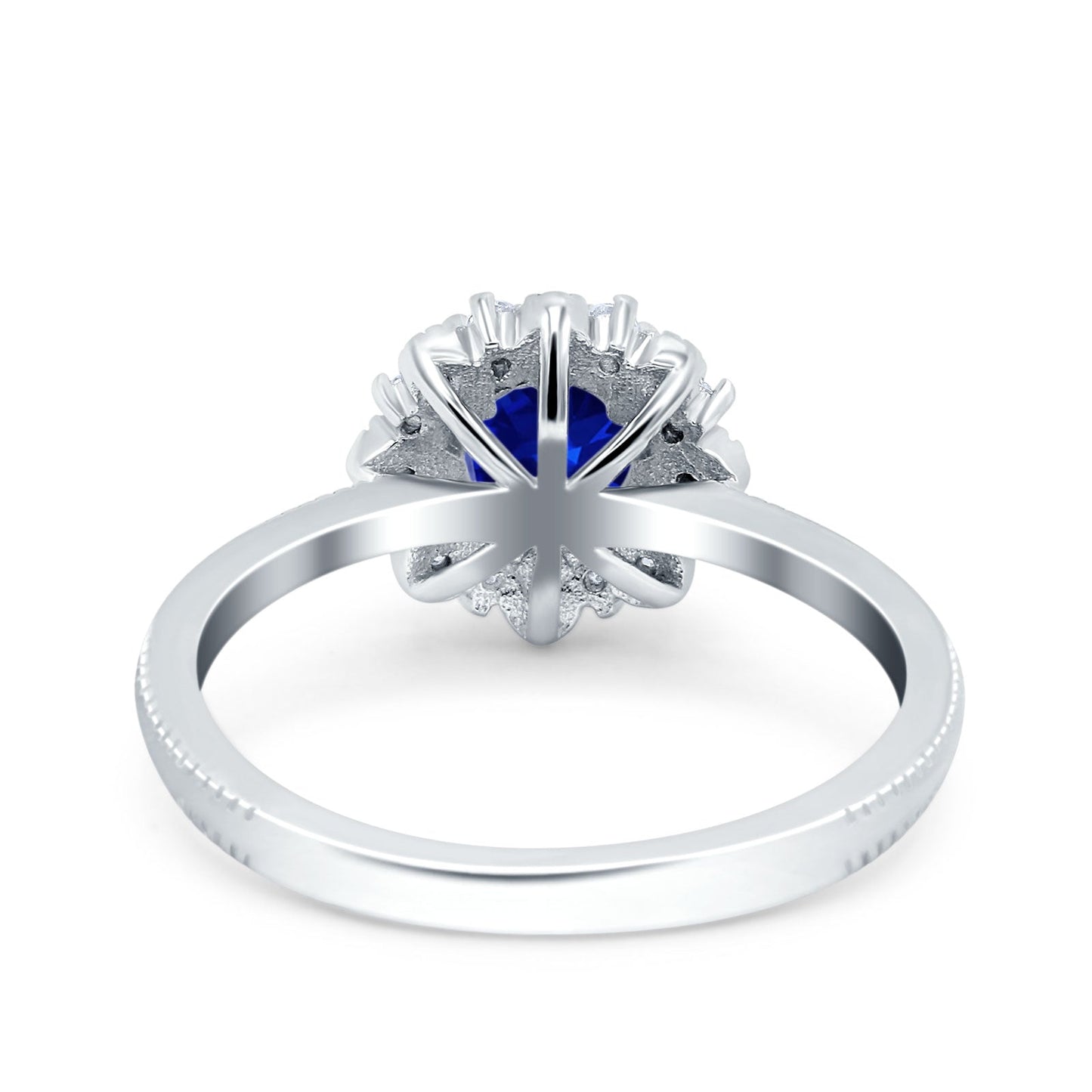 Halo Floral Style Art Deco Round Wedding Engagement Ring Simulated Blue Sapphire CZ