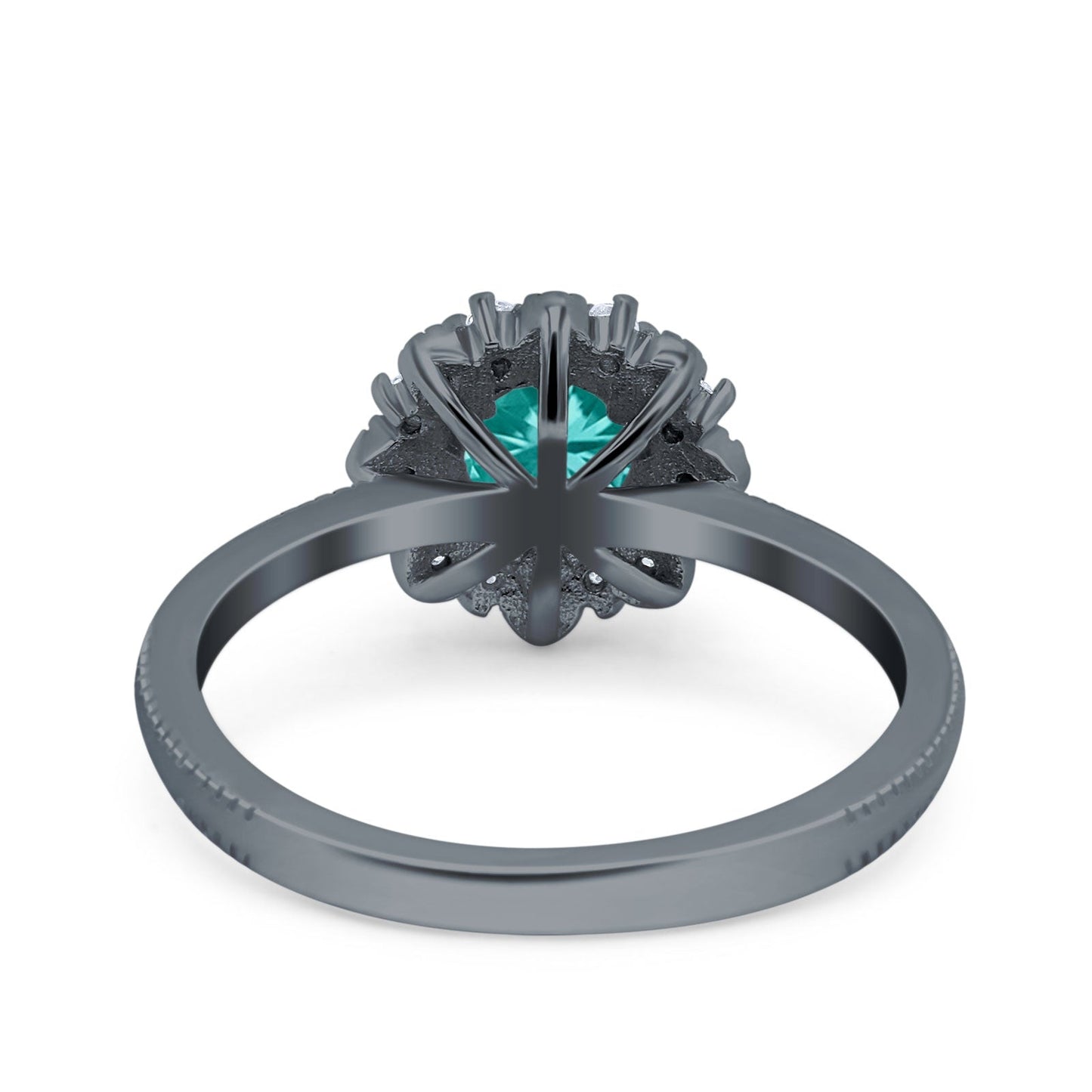 Halo Floral Style Art Deco Round Wedding Engagement Ring Black Tone, Simulated Paraiba Tourmaline CZ