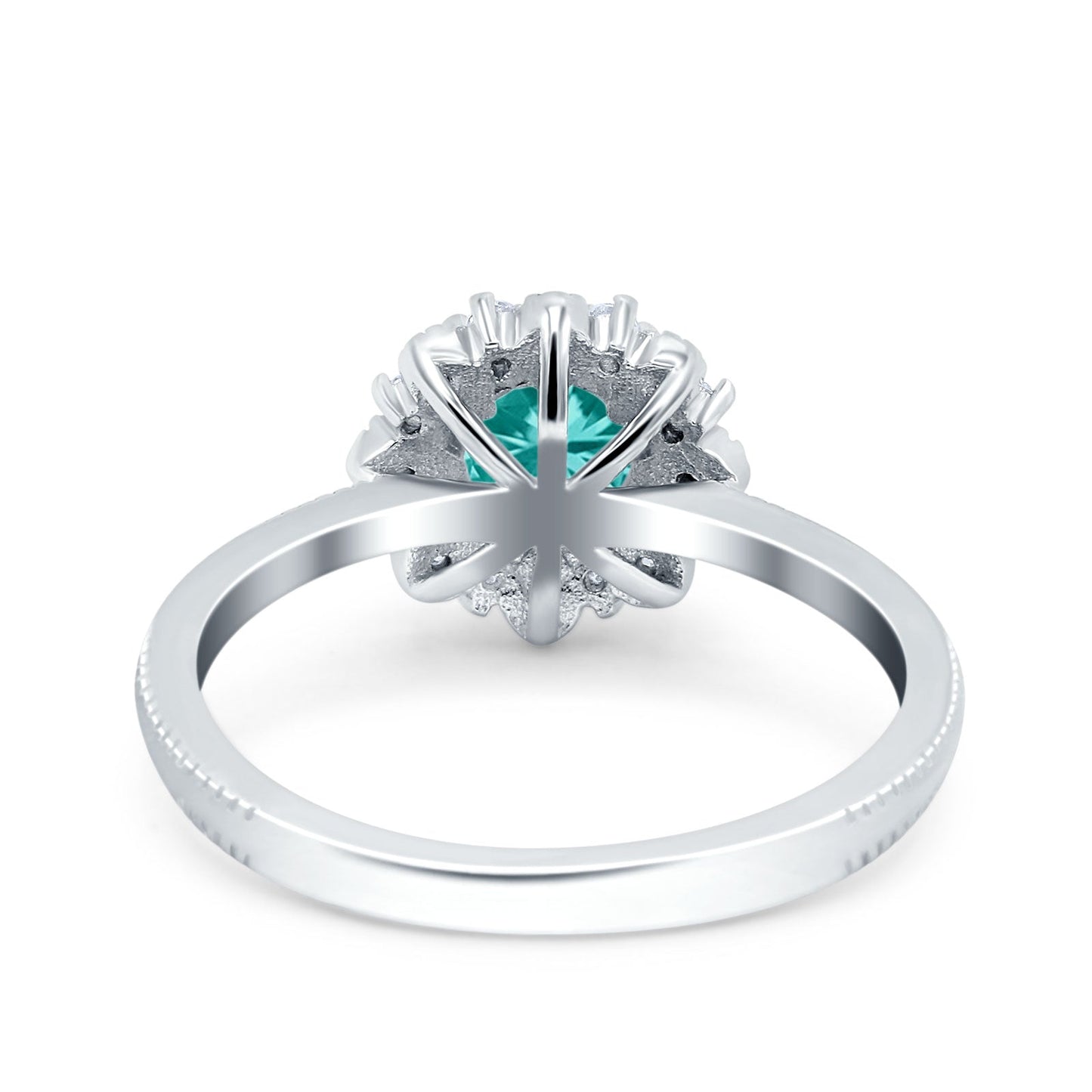 Halo Floral Style Art Deco Round Wedding Engagement Ring Simulated Paraiba Tourmaline CZ