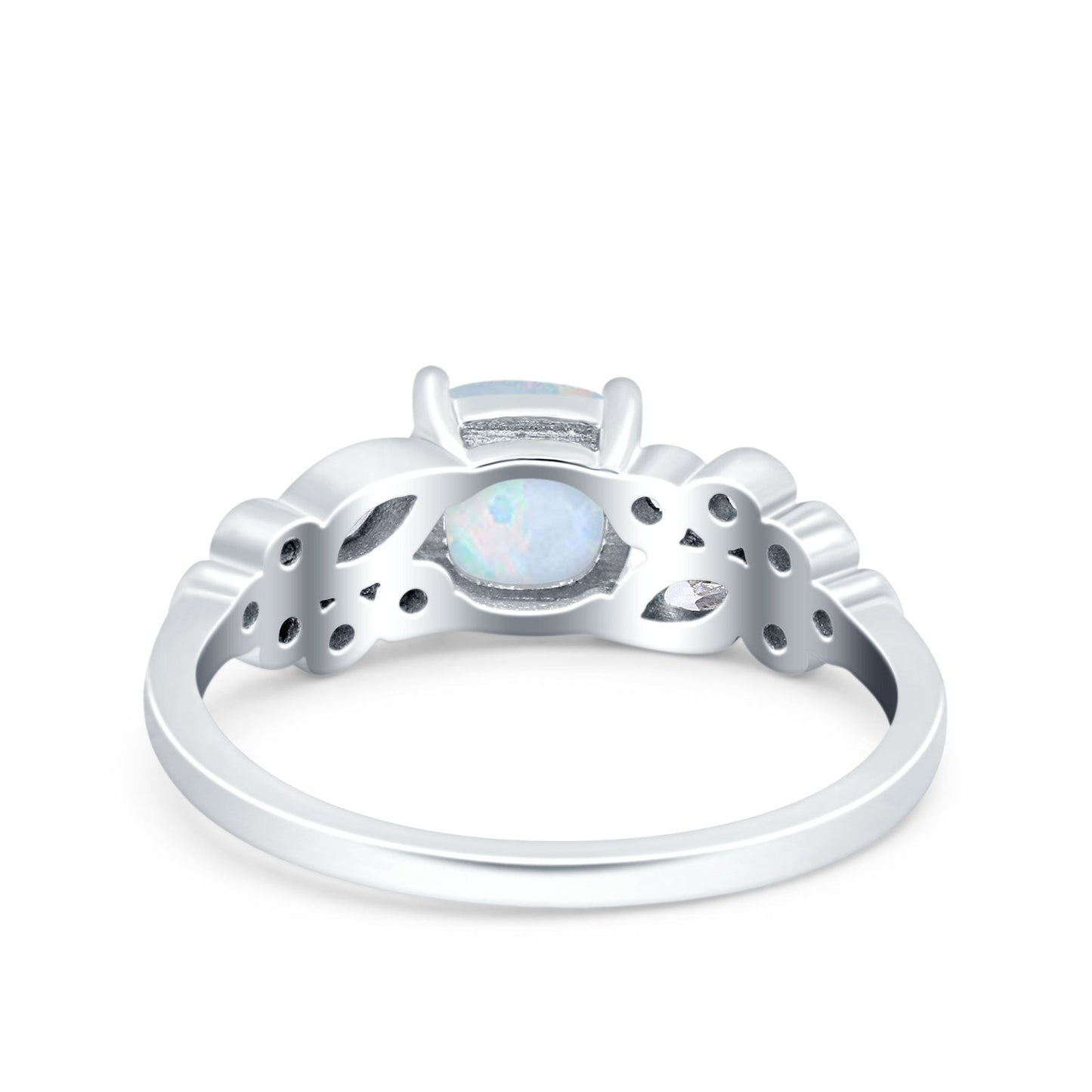 Vintage Style Cushion and Marquise Wedding Ring Lab Created White Opal