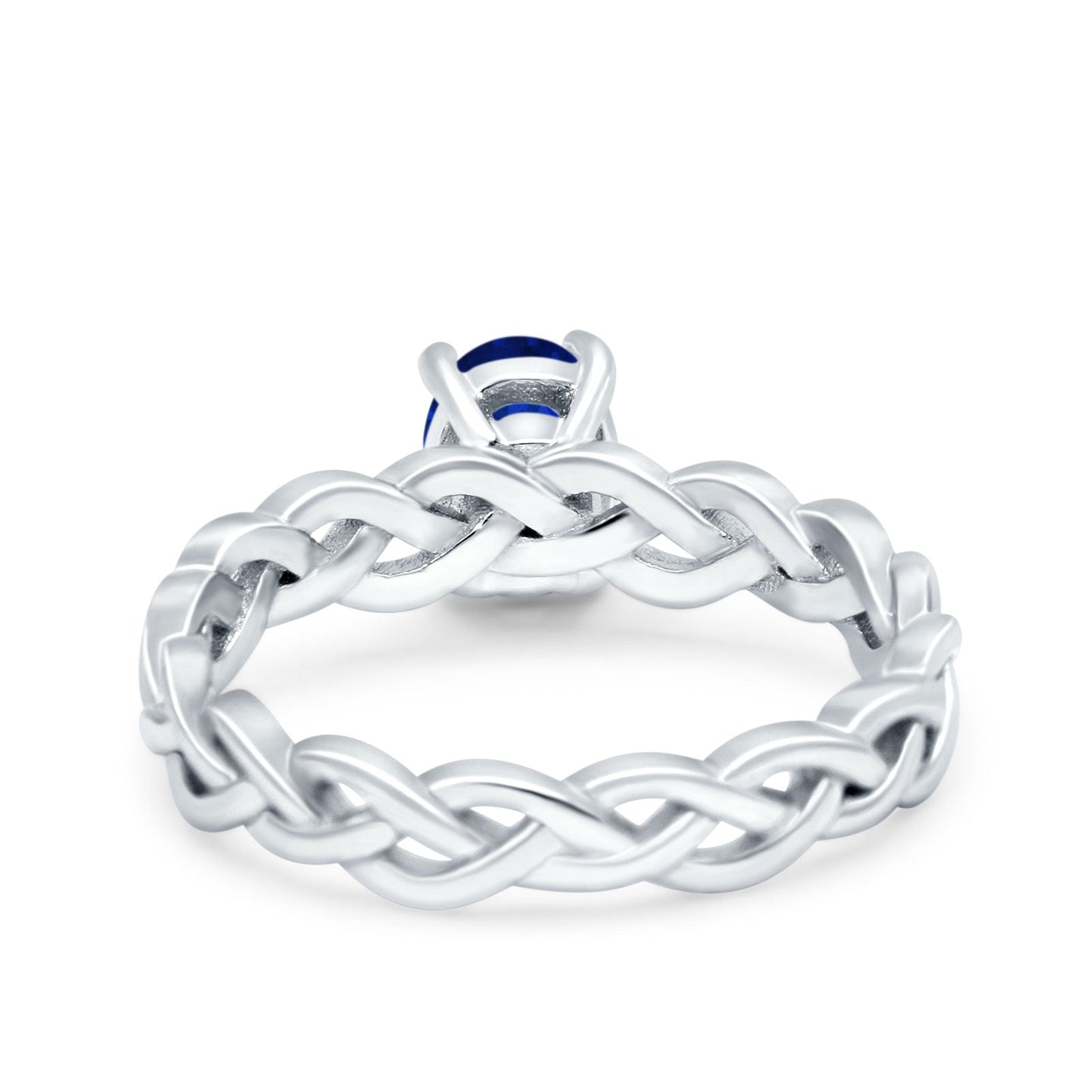 Celtic Weave Braided Style Oval Wedding Ring Simulated Blue Sapphire CZ