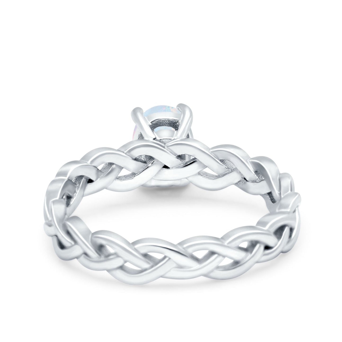 Celtic Weave Braided Style Oval Wedding Ring Lab Created White Opal