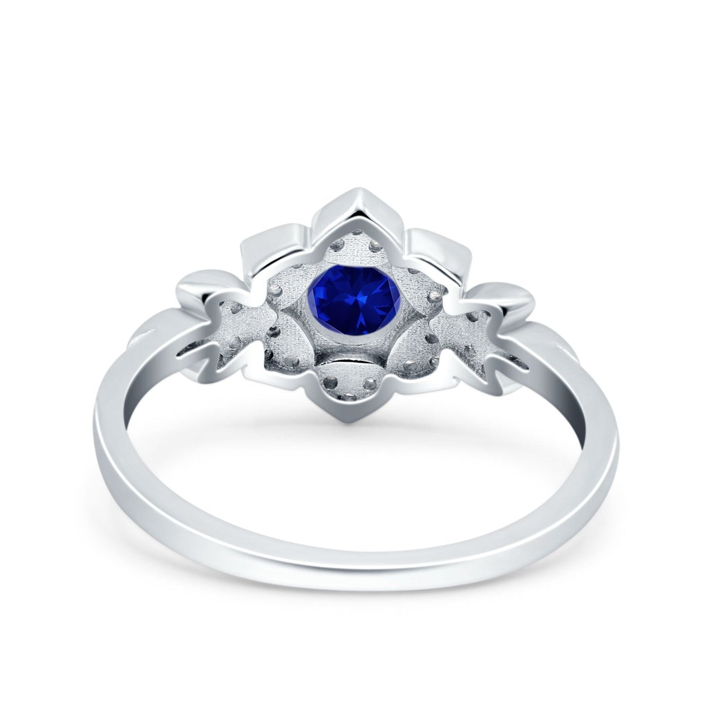 Halo Cluster Floral Wedding Ring Round Simulated Blue Sapphire CZ