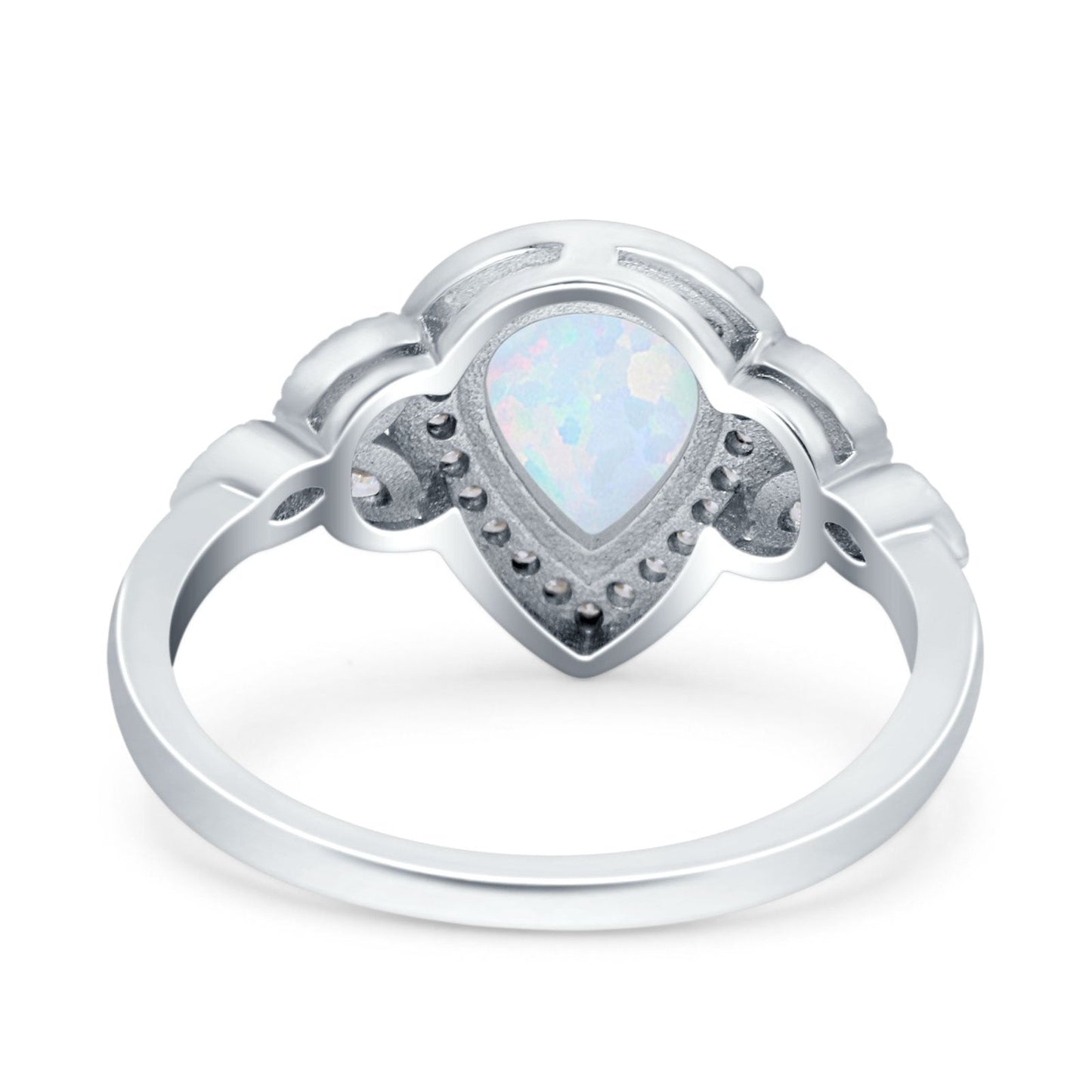 Halo Art Deco Wedding Pear Ring Lab Created White Opal