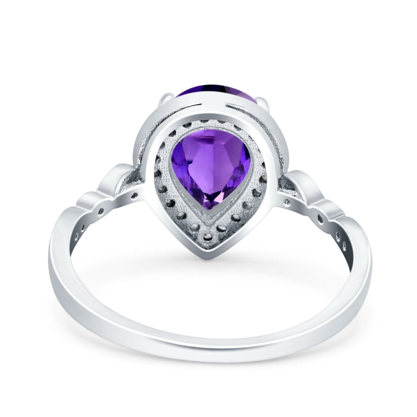 Teardrop Pear Art Deco Wedding Ring Simulated Amethyst CZ