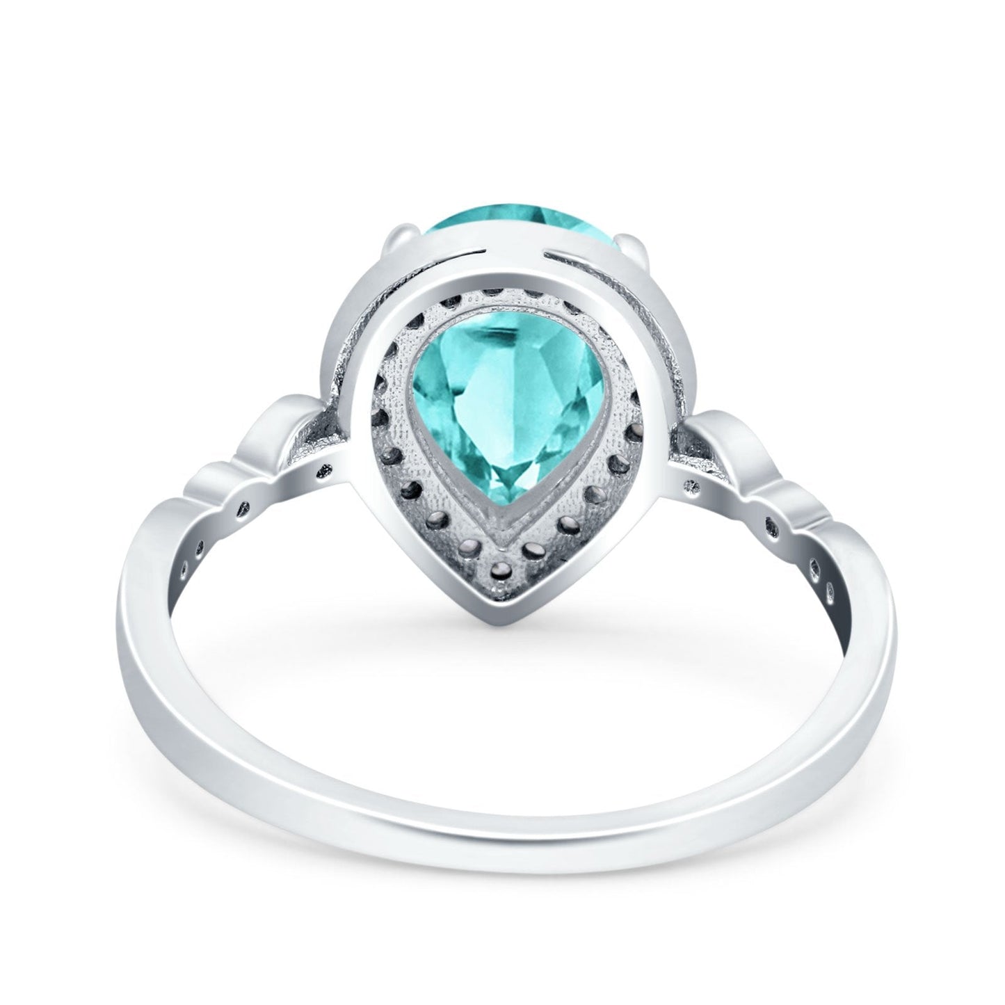 Teardrop Pear Art Deco Wedding Ring Simulated Paraiba Tourmaline CZ