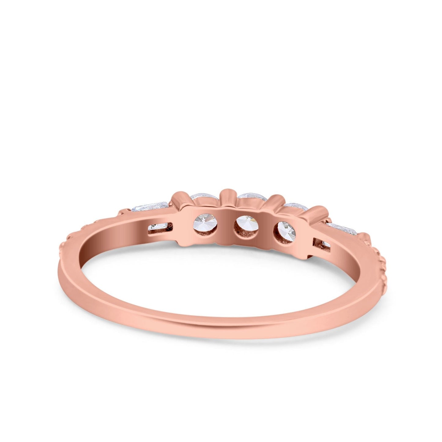 Simple Band Wedding Ring Baguette Round Rose Tone, Simulated Cubic Zirconia (6mm)