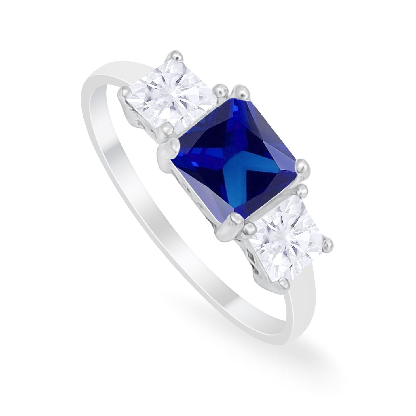 3 Stone Engagement Ring Princess Cut Simulated Sapphire CZ