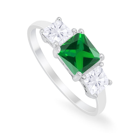 Princess Cut Engagement Ring Simulated Green Emerald CZ