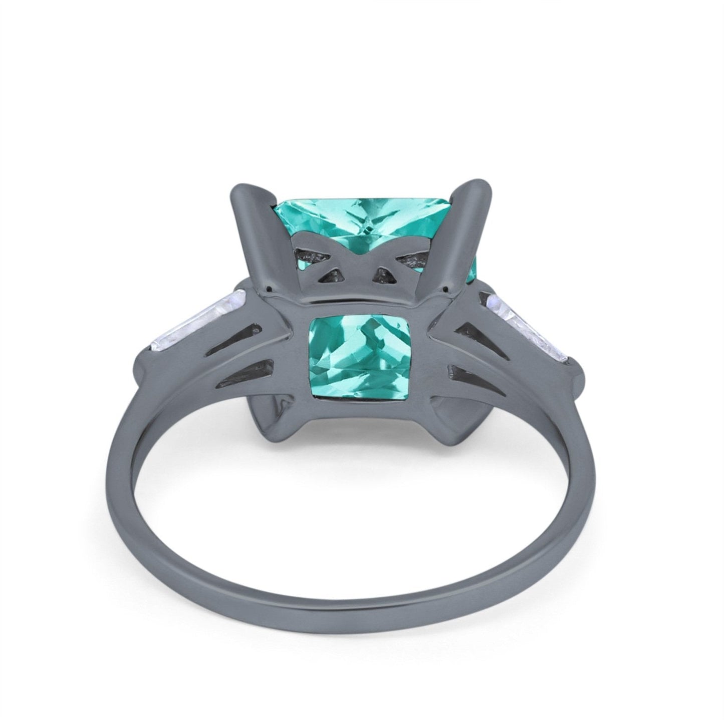 Princess Cut Baguette Black Tone, Simulated Paraiba Tourmaline CZ Wedding Ring