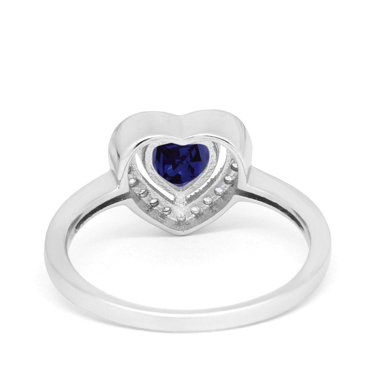 Halo Dazzling Heart Promise Ring Simulated Blue Sapphire CZ