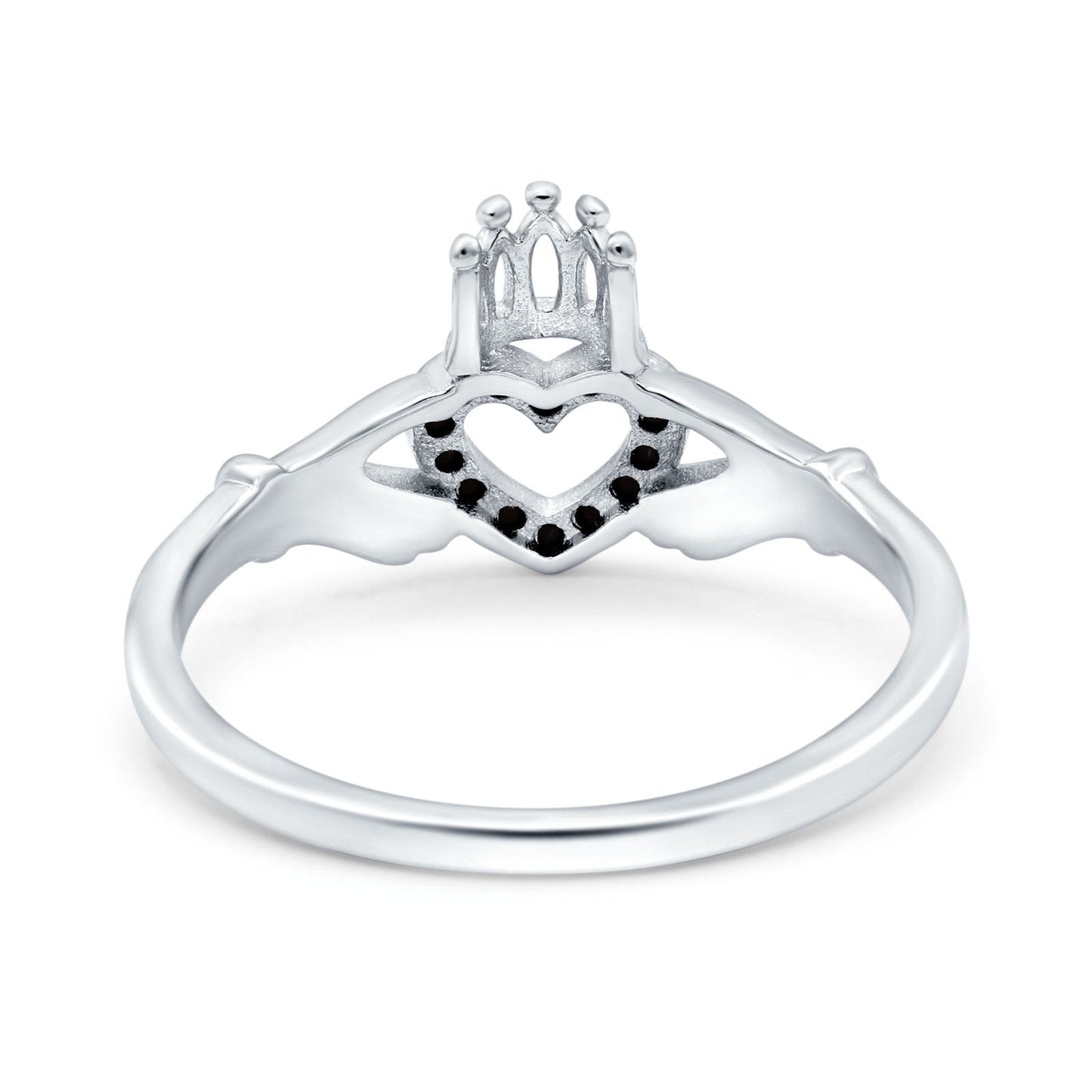 Heart Claddagh Art Deco Simulated Black CZ Wedding Ring