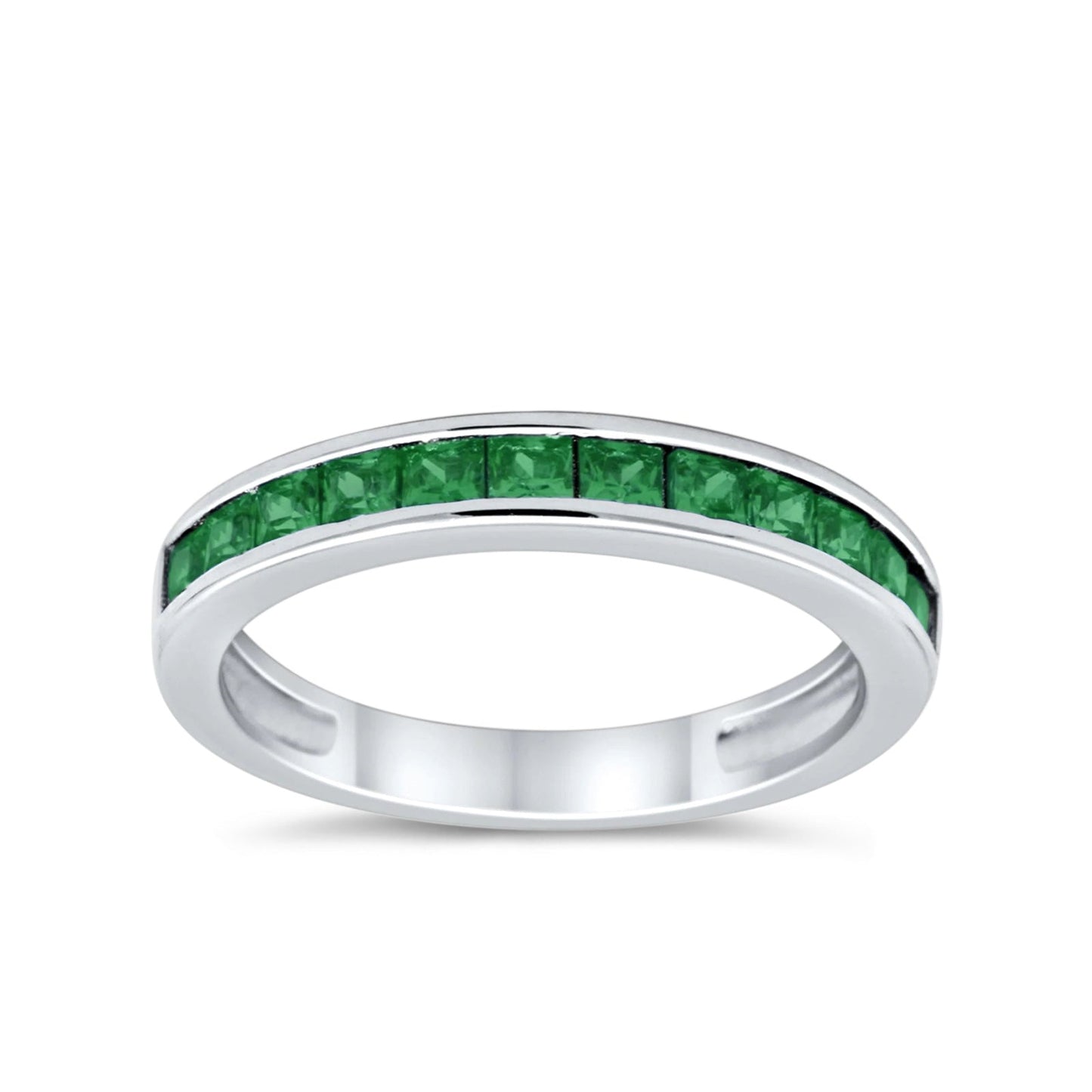 Half Eternity Band Wedding Ring Princess Cut Simulated Green Emerald CZ