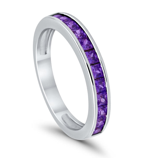 Half Eternity Band Wedding Ring Simulated Amethyst CZ