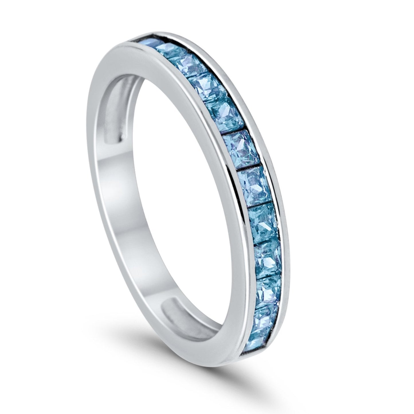 Half Eternity Band Wedding Ring Simulated Aquamarine CZ