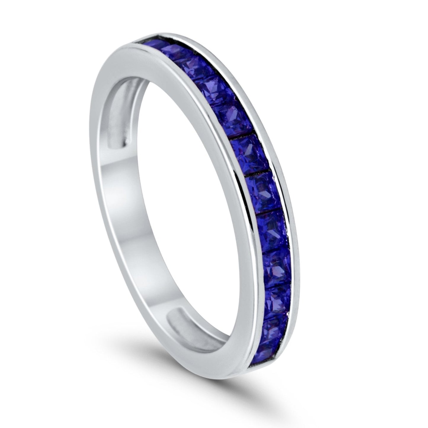 Half Eternity Band Wedding Ring Simulated Blue Sapphire CZ