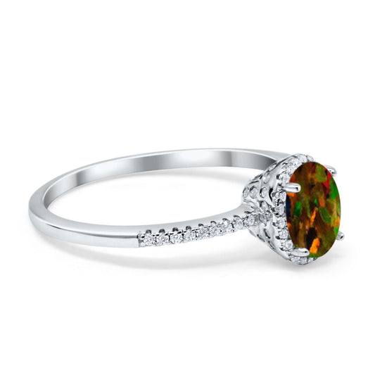 Halo Fashion Ring Oval Lab Created Black Opal Accent