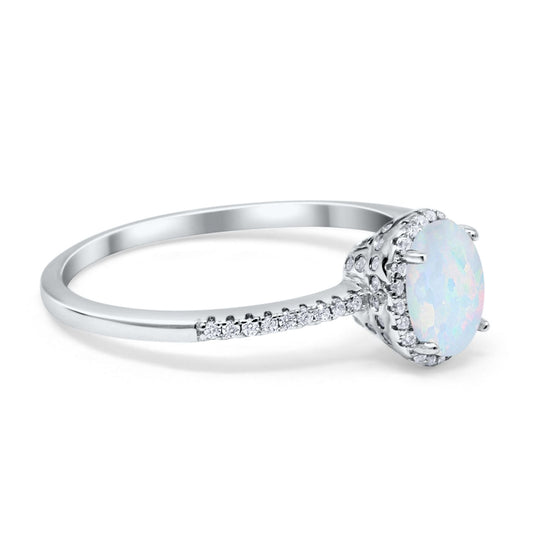 Halo Fashion Ring Oval Lab Created White Opal Accent