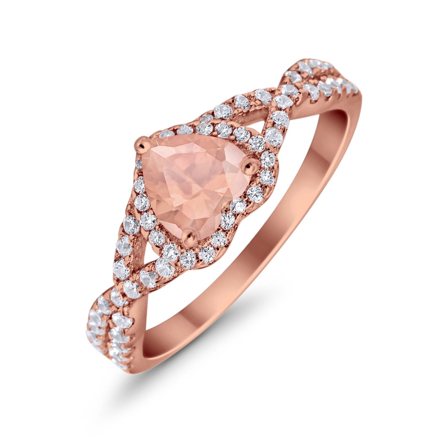 Heart Promise Ring Infinity Shank Rose Tone, Simulated Morganite CZ