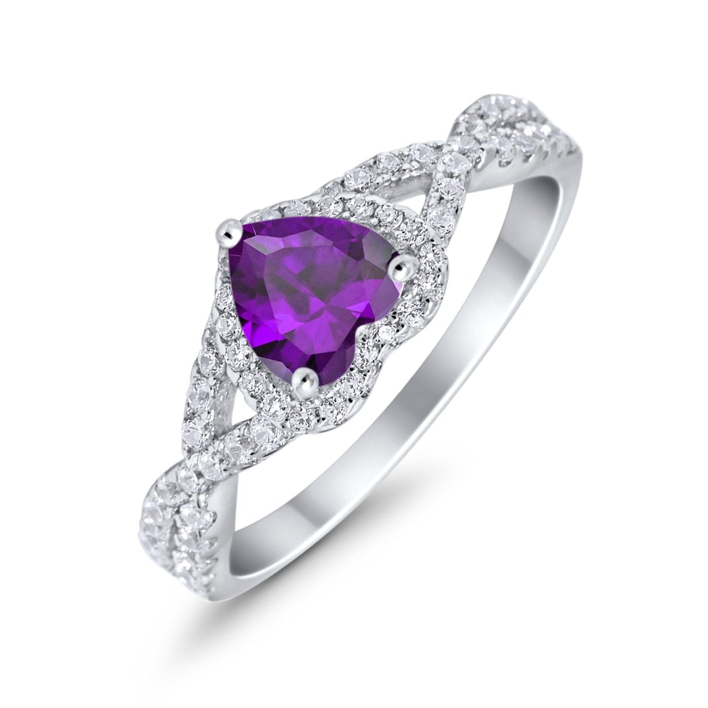 Heart Promise Ring Infinity Shank Simulated Amethyst CZ