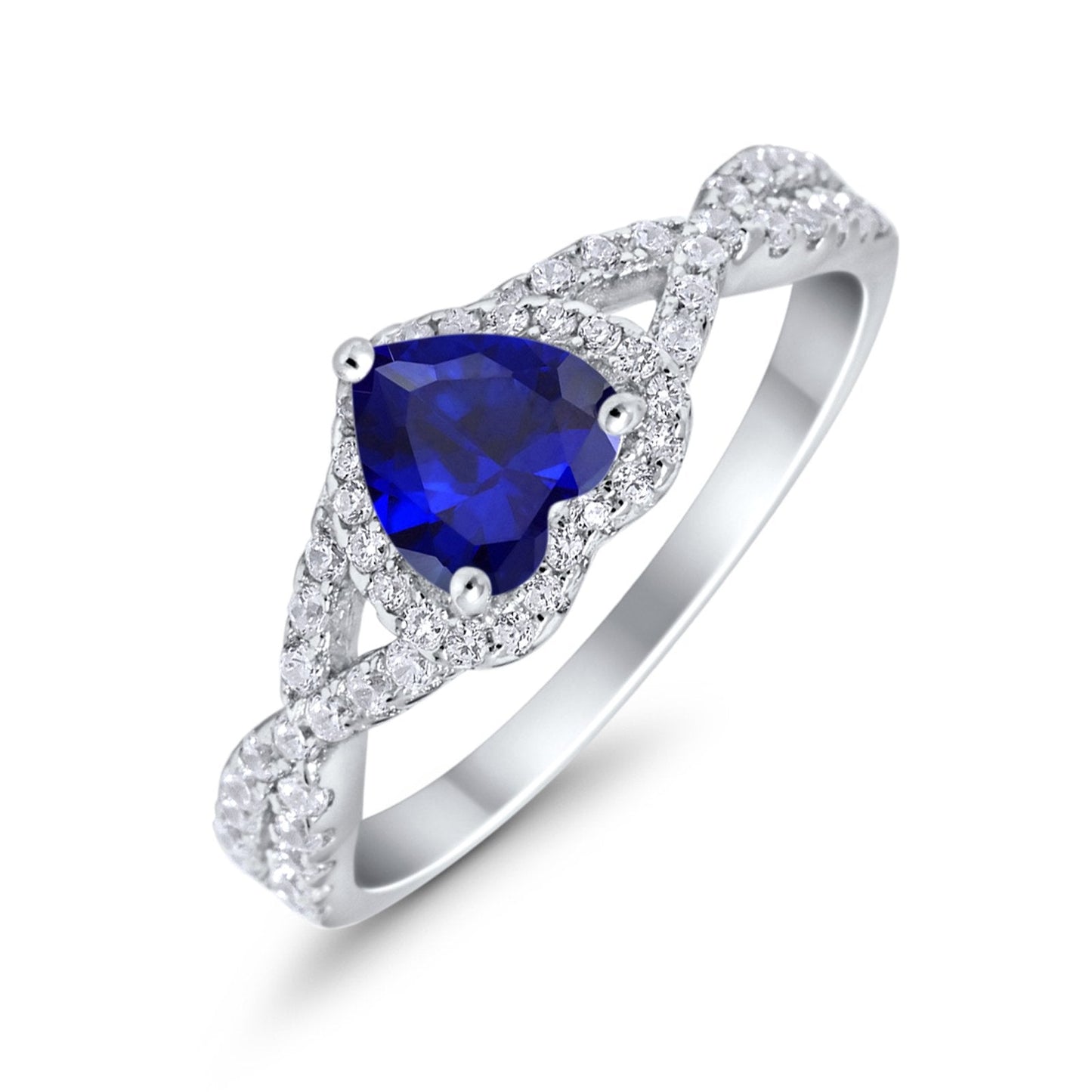 Heart Promise Ring Infinity Shank Simulated Blue Sapphire CZ