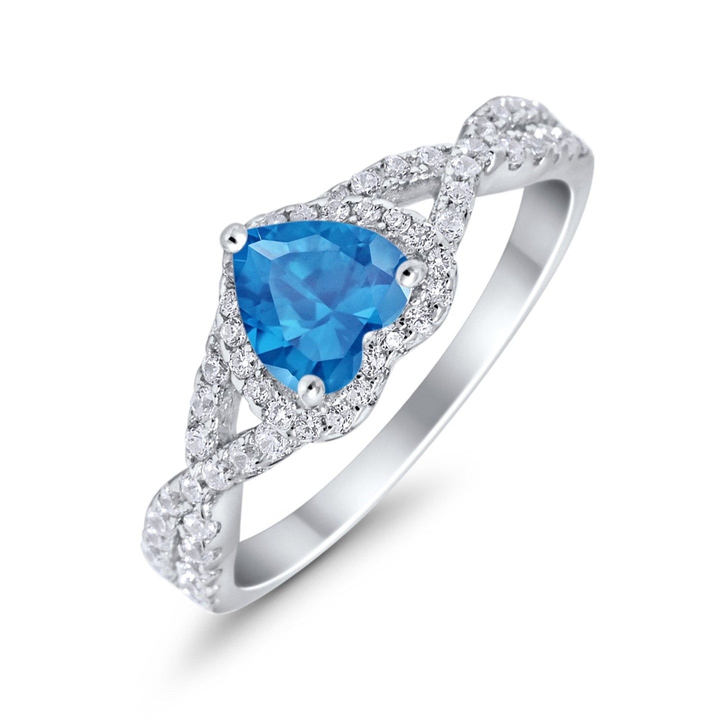 Heart Infinity Shank Simulated Blue Topaz CZ Promise Ring