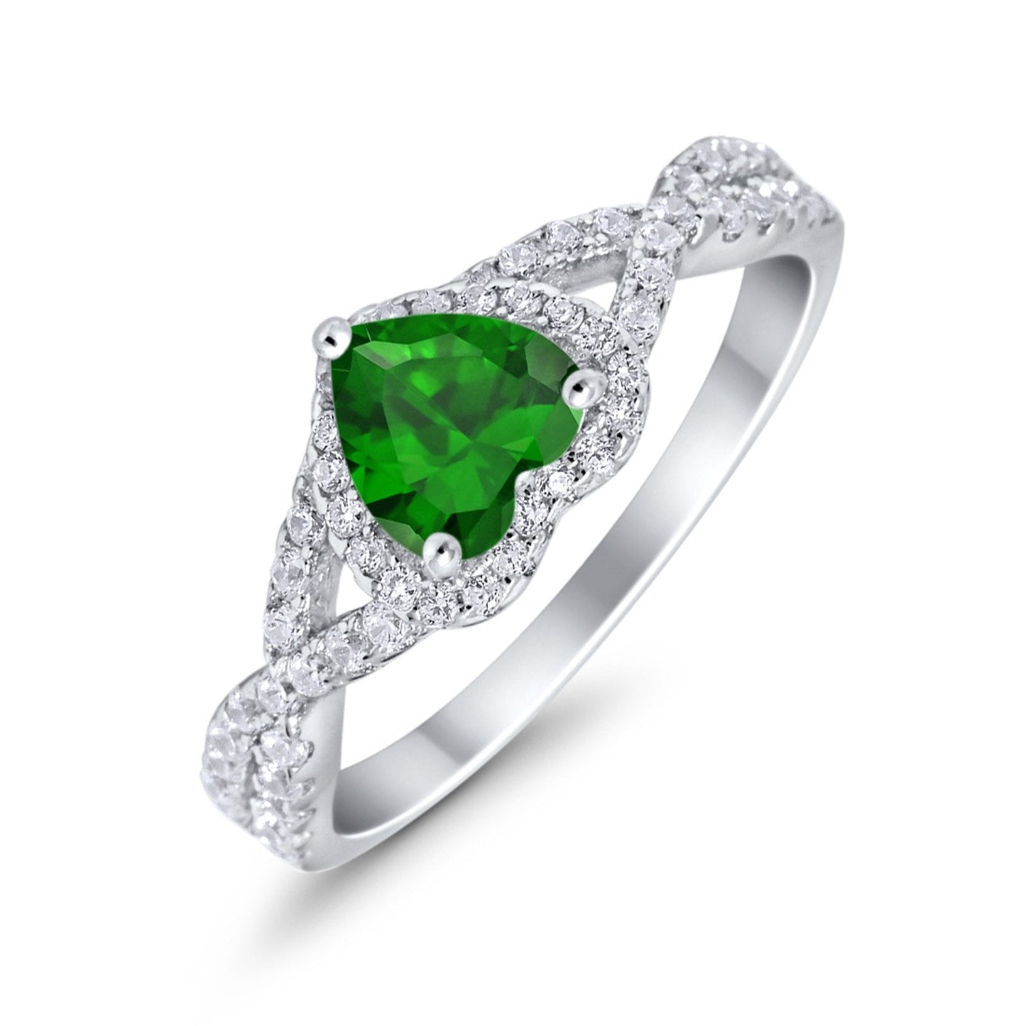 Heart Promise Ring Infinity Shank Simulated Green Emerald CZ