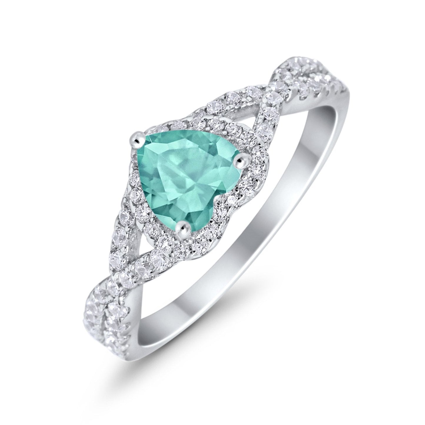 Heart Promise Ring Infinity Shank Simulated Paraiba Tourmaline CZ