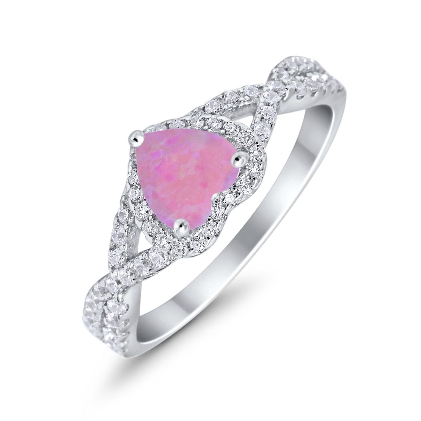 Heart Promise Ring Infinity Shank Lab Created Pink Opal