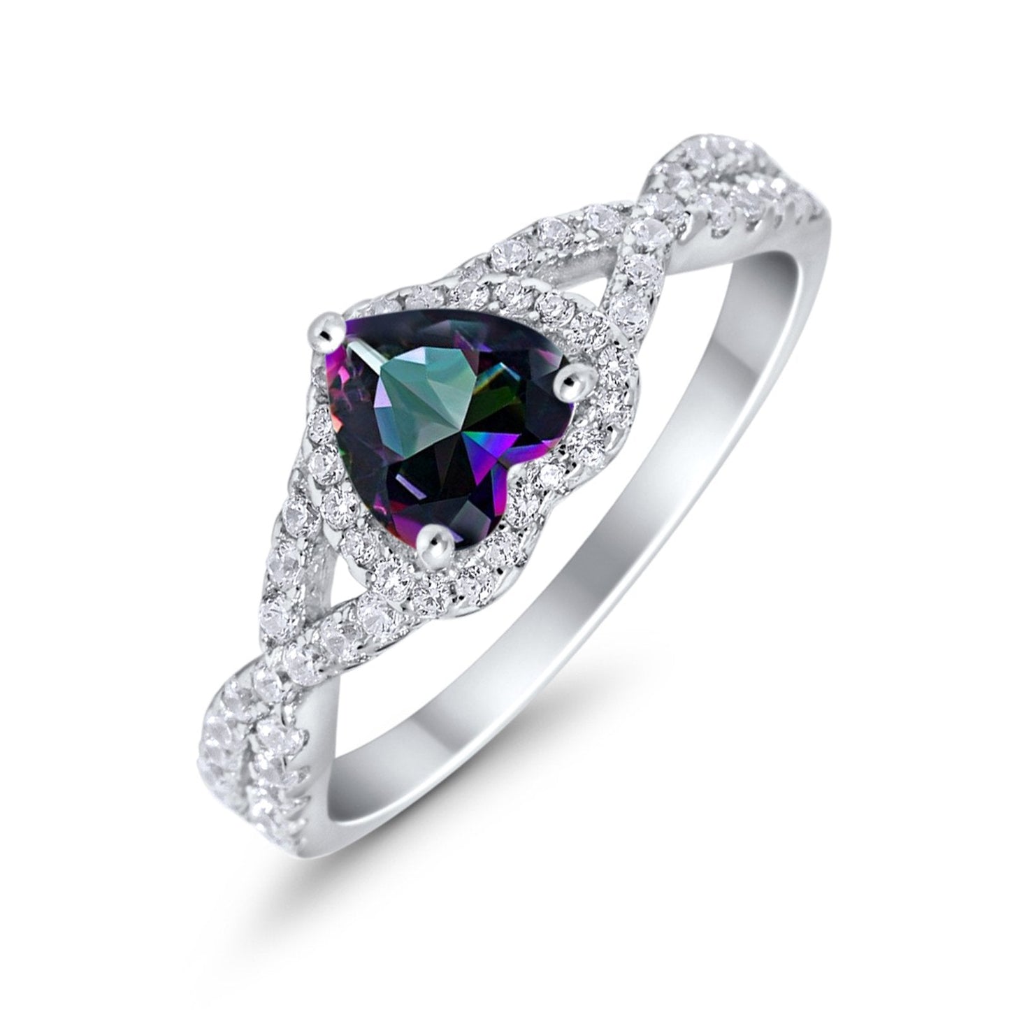 Heart Promise Ring Infinity Shank Simulated Rainbow CZ