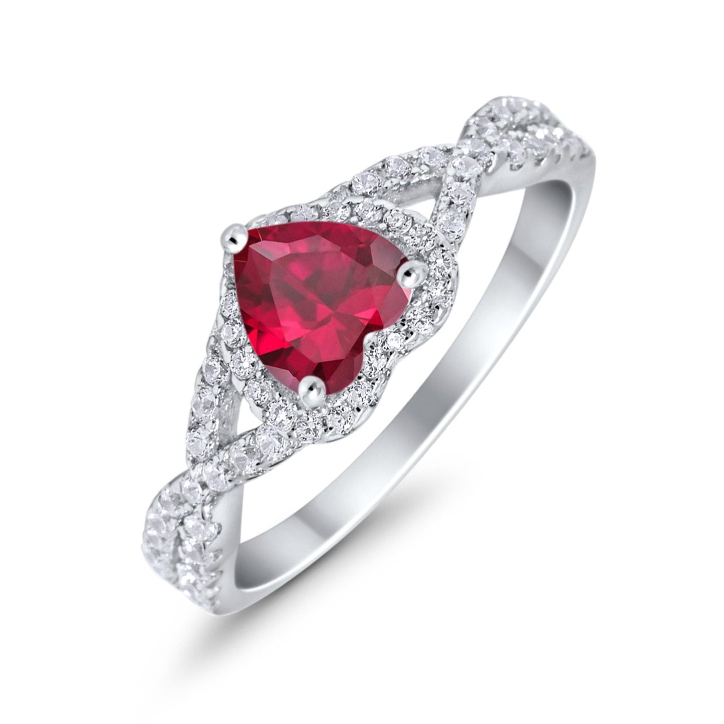 Heart Promise Ring Infinity Shank Simulated Ruby CZ