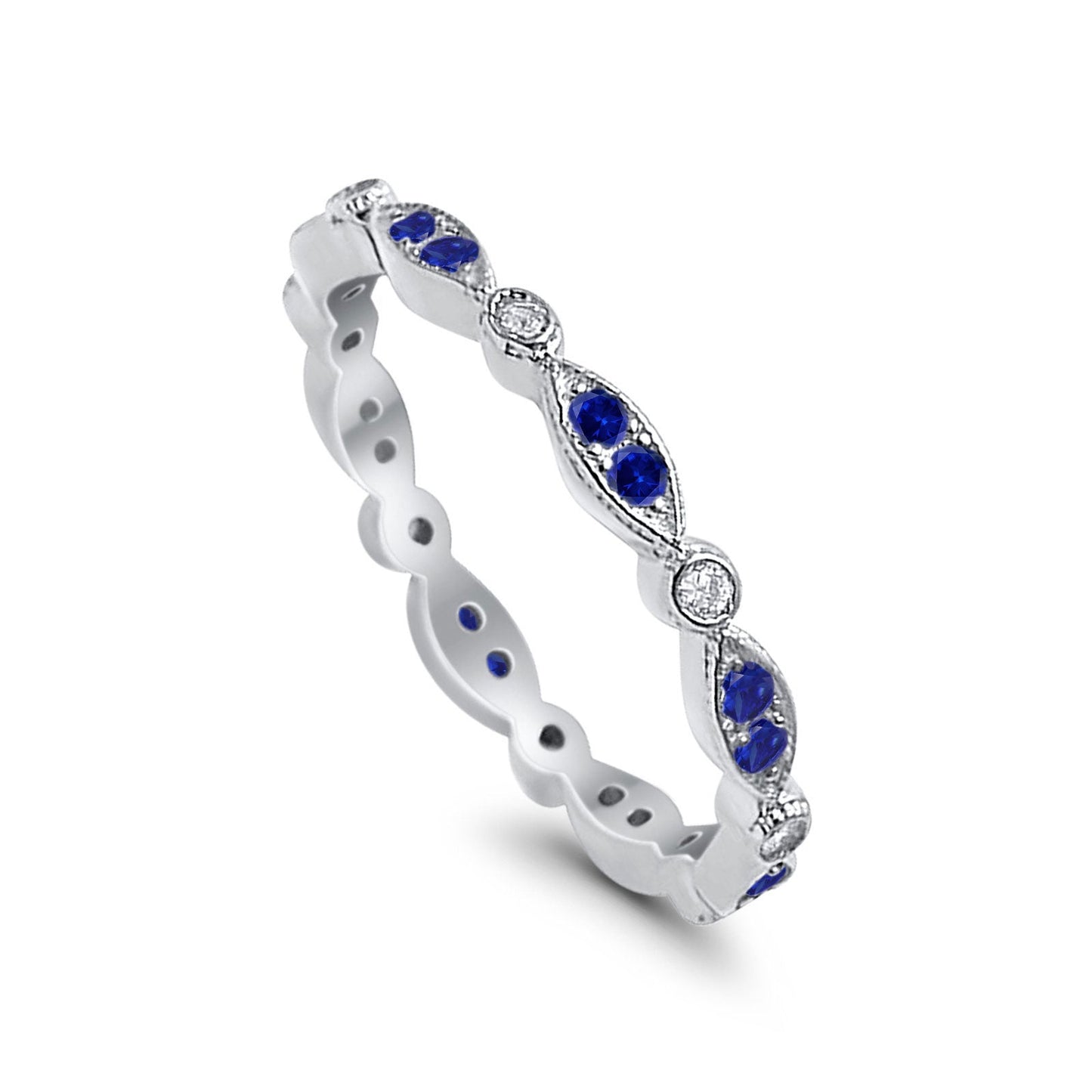 Eternity Round Simulated Blue Sapphire CZ Wedding Band Ring