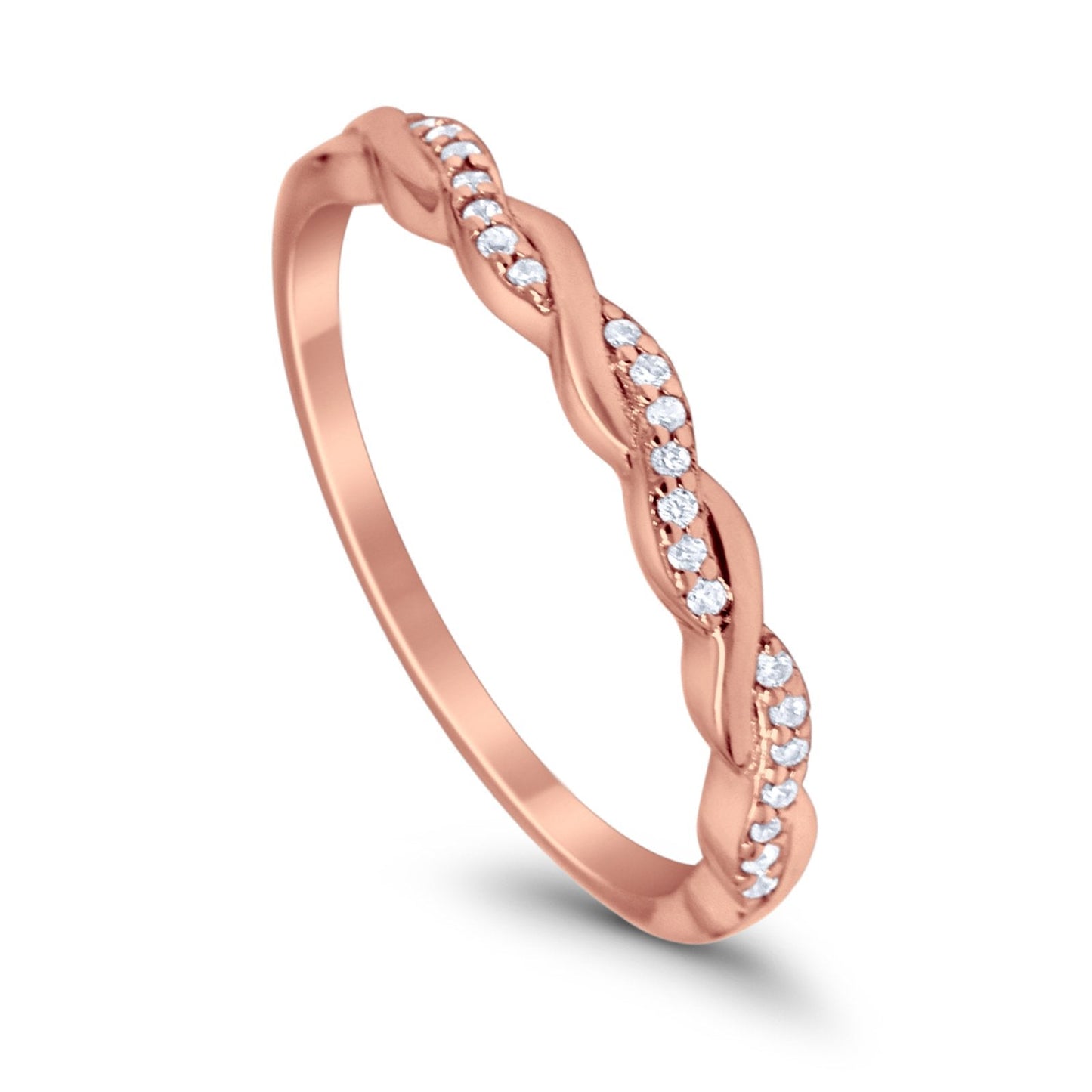 Half Eternity Infinity Twisted Band Rings Rose Tone, Simulated CZ