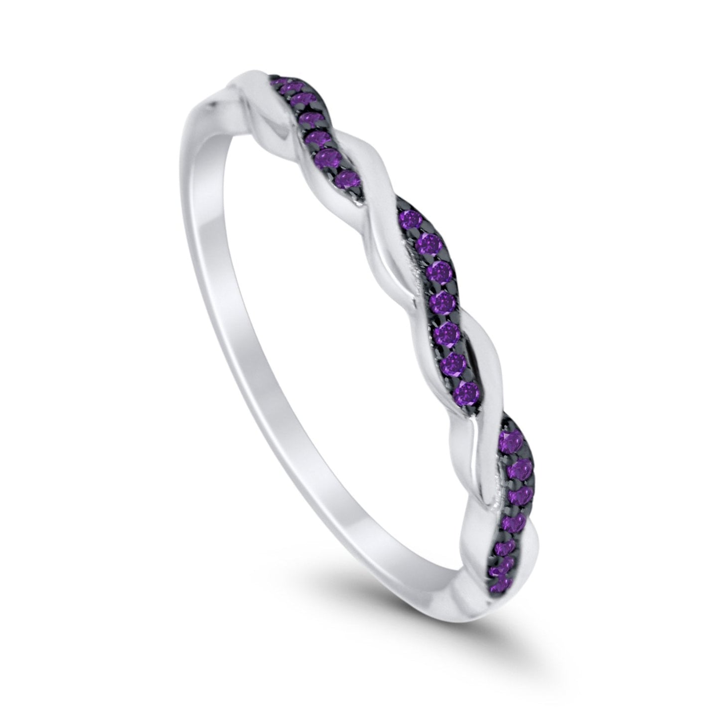 Half Eternity Infinity Twisted Band Rings Simulated Amethyst CZ