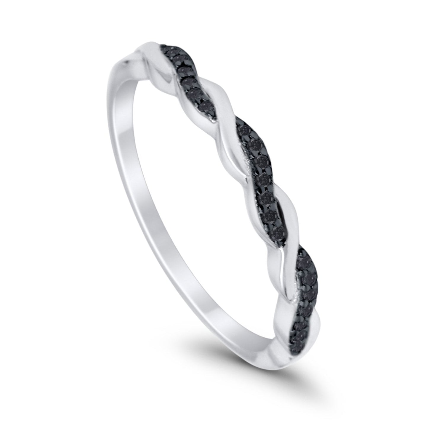 Half Eternity Infinity Twisted Band Rings Simulated Black CZ