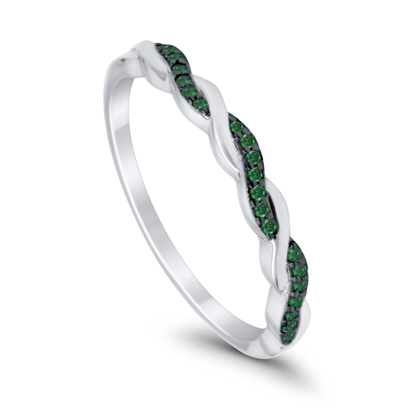 Half Eternity Infinity Twisted Band Rings Simulated Green Emerald CZ