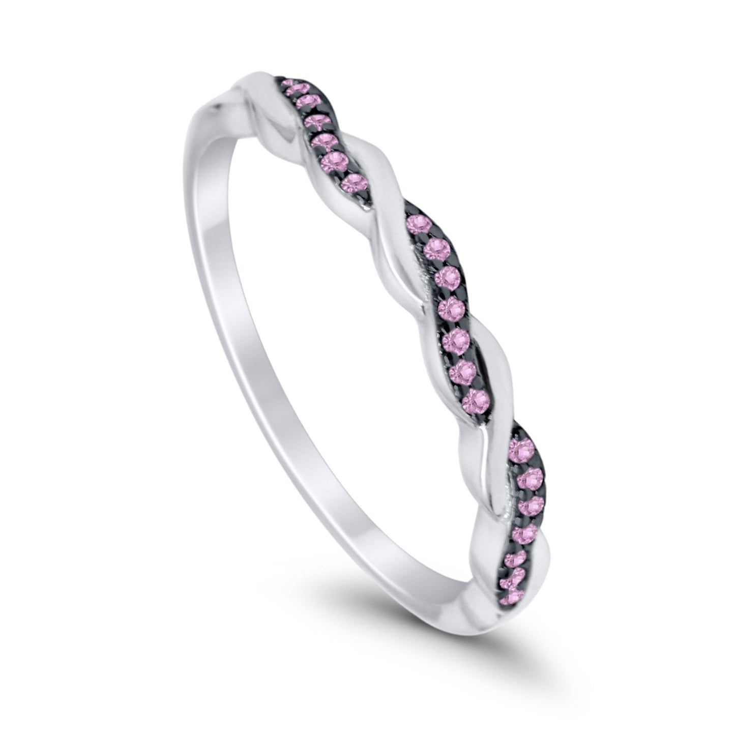 Half Eternity Infinity Twisted Band Rings Simulated Pink CZ