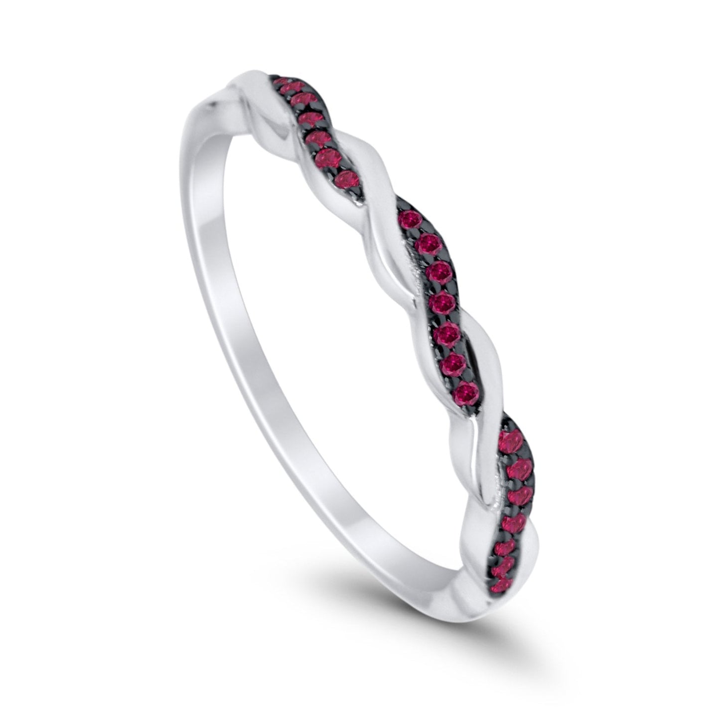 Half Eternity Infinity Twisted Band Rings Simulated Red Ruby CZ