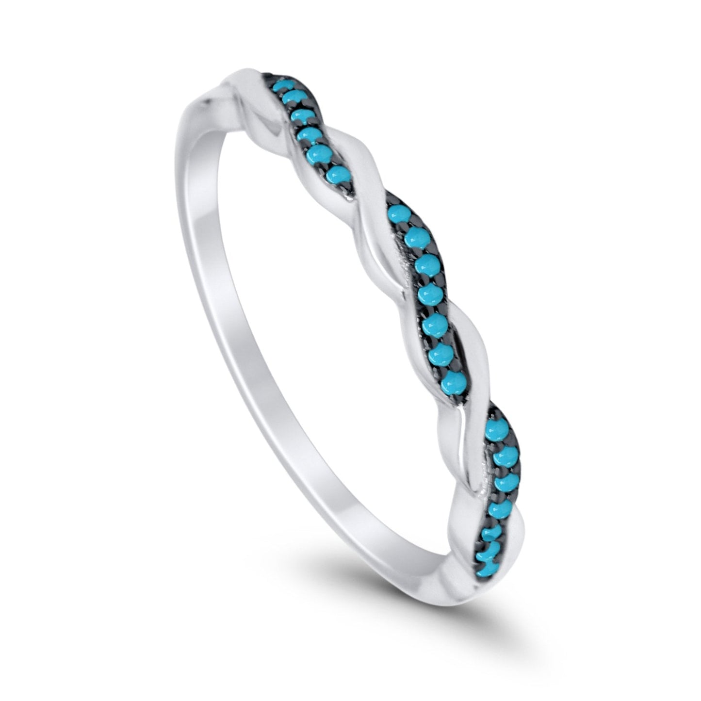 Half Eternity Infinity Twisted Band Rings Simulated Turquoise CZ